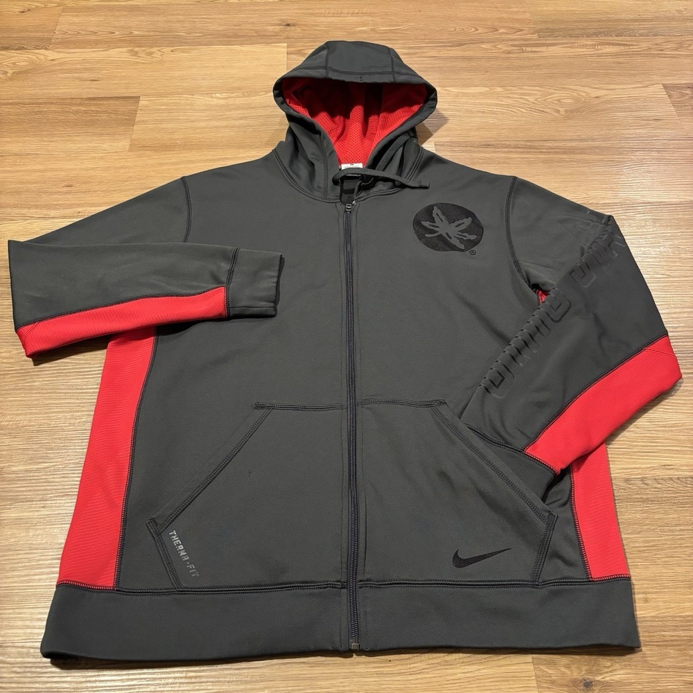 Nike Therma FIT Ohio State Buckeyes Hoodie Men's Large Gray Full Zip Jacket OSU